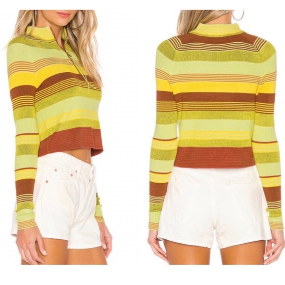 Free People Rip Tide Mockneck Quarter Zip Long Sleeve Knit Striped Crop Top XS - Picture 16 of 16